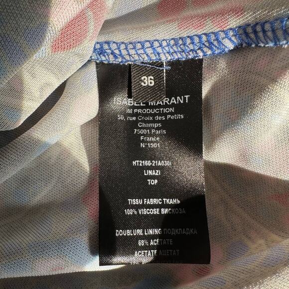 ISABEL MARANT Linazi Gathered Printed Jersey Top Size 36 - Picture 12 of 15